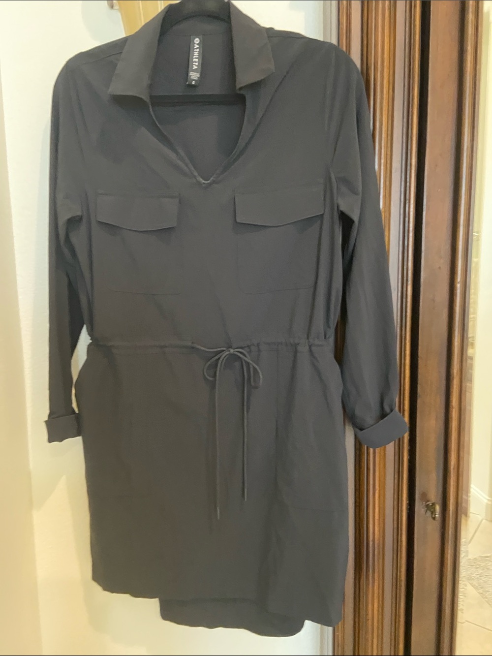 Athleta Black Drawstring Shirt Dress